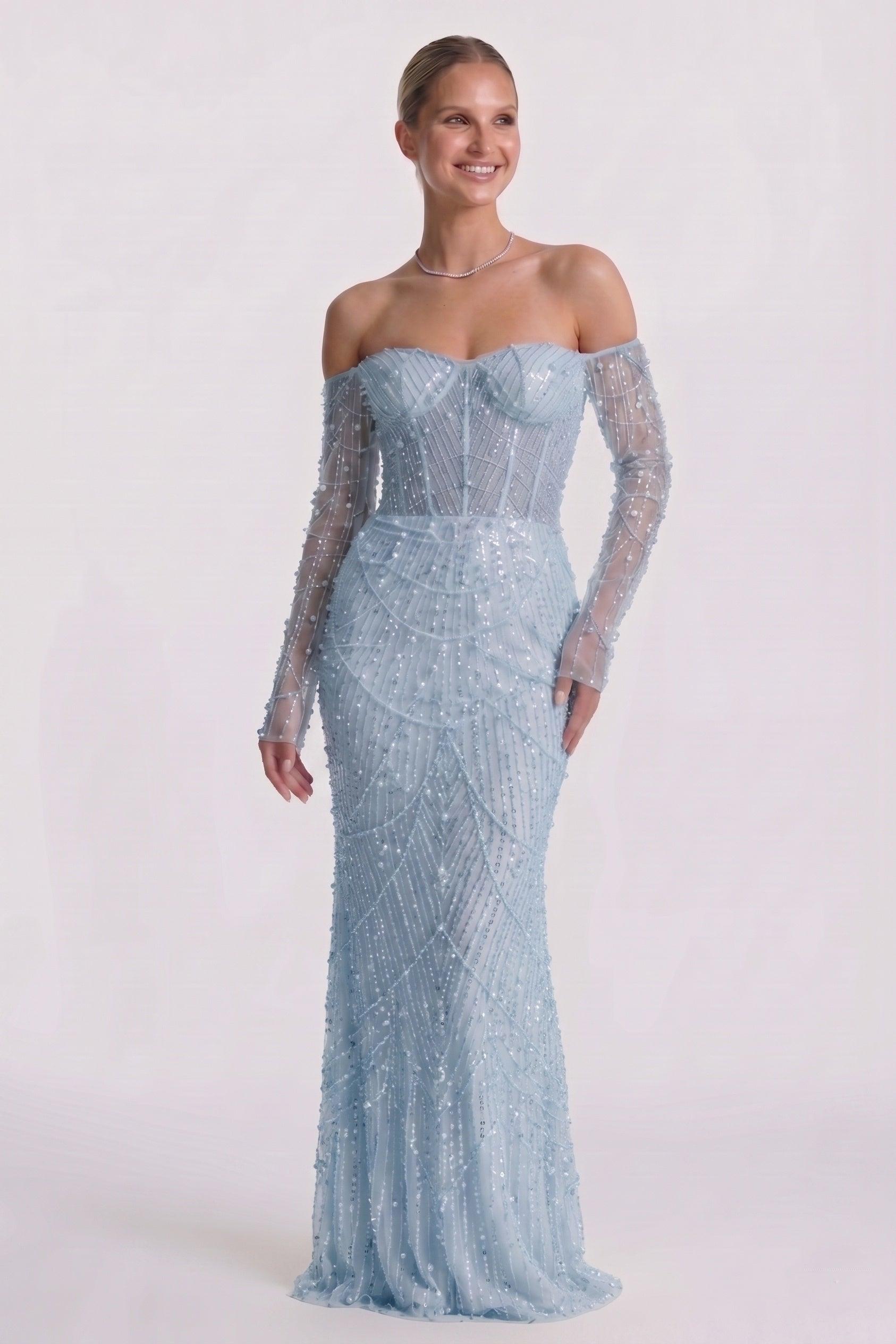 Trumpet-Mermaid Maxi Lace Little White Dress CG0323CW - 15 Days / Blue / US0-UK2-EUR30 - COCOMELODY
